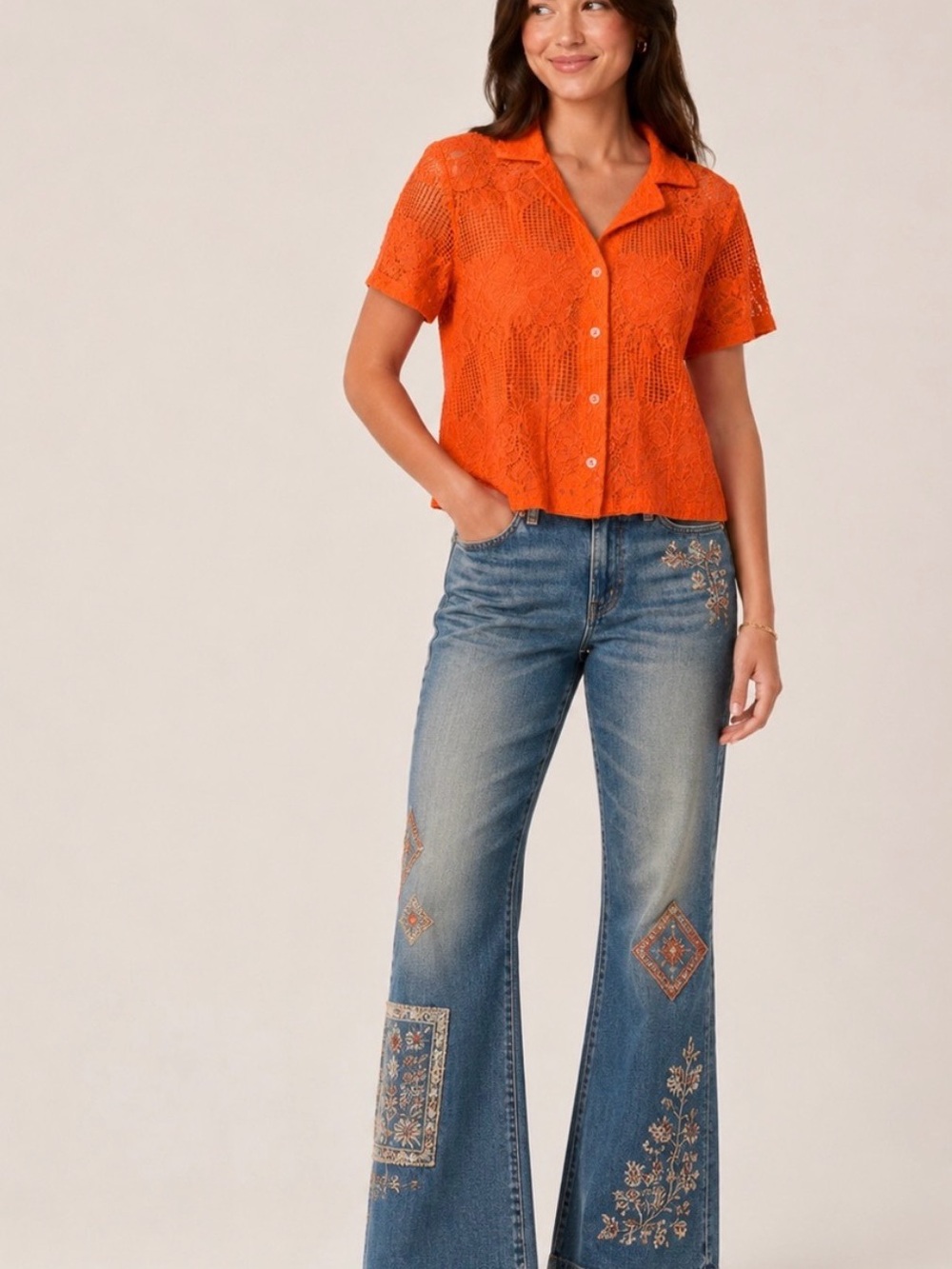 Anthropologie Maeve Lace Buttondown Top size S